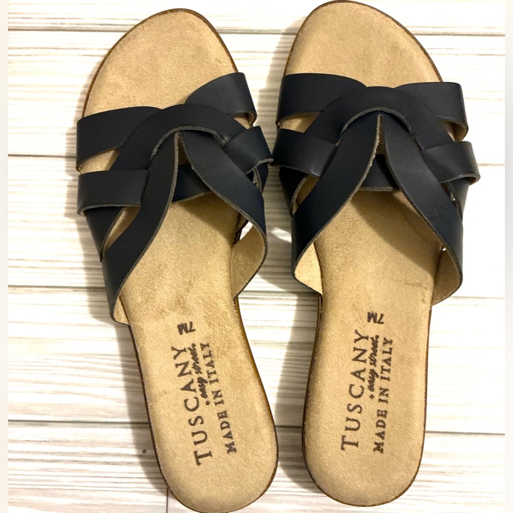 Woman’s Dark Blue Strappy Slide Sandals - Picture 2 of 10